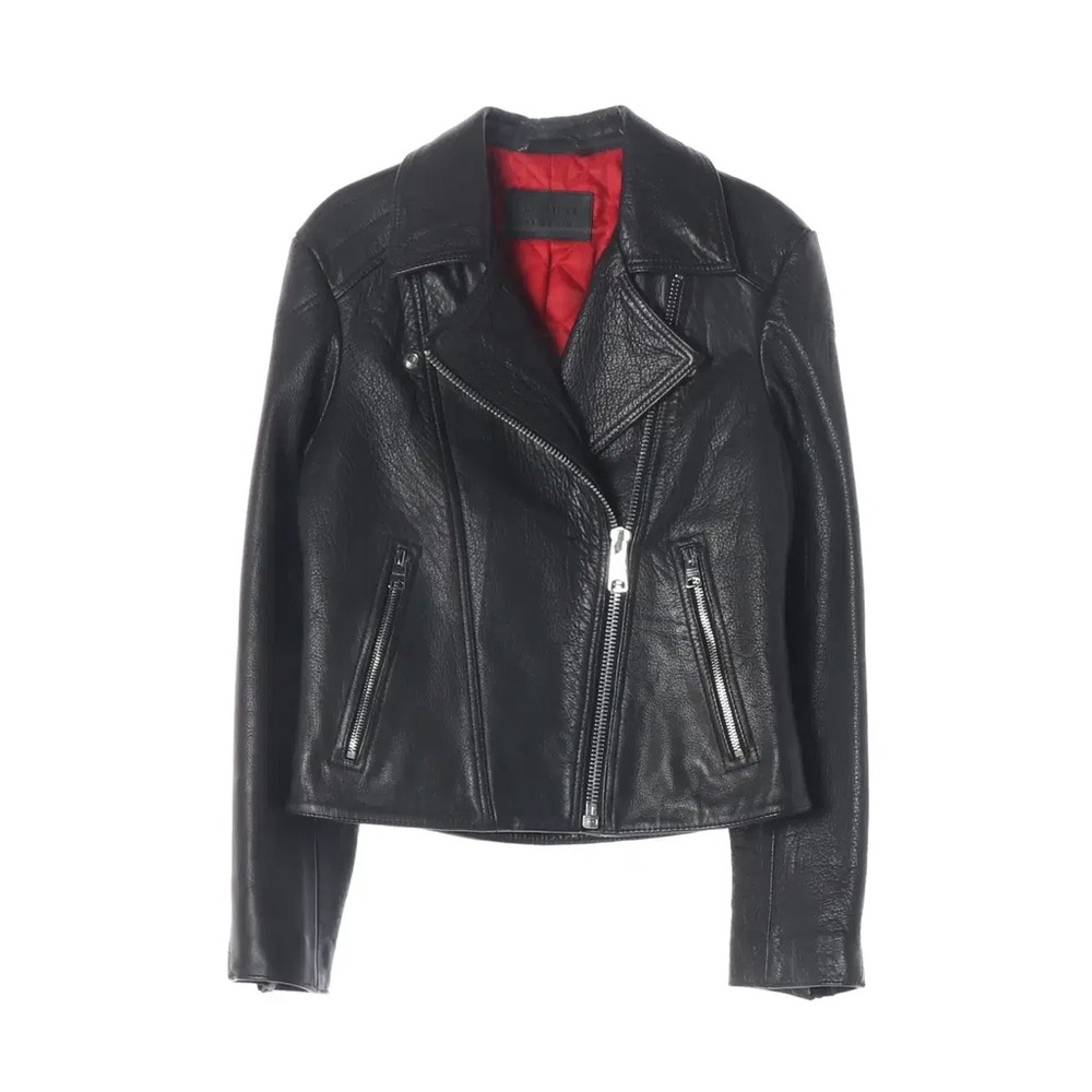 All saints pataya Leather Moto Jacket with Red Lining interior